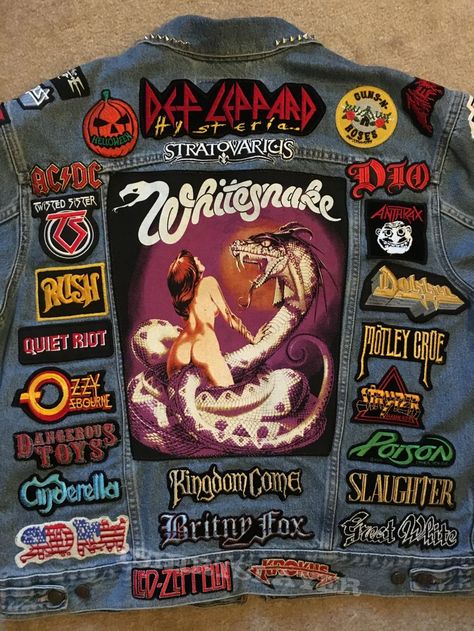 80's Hair Band & Current Power Metal Tribute Battle Jacket 80's Hair, Battle Jackets, 80s Hair Metal, Battle Vest, Metal Outfit, Metal Baby, Jeans Patch, Jacket Patches, Band Jacket