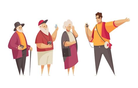 Tour Guide Illustration, Tourist Illustration, Social Media Usage, Tourist Guide, Cartoon Photo, Male Character, Digital Artists, Tour Guide, Image Illustration