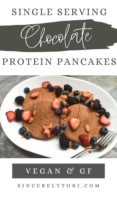 Recipe for Single Serving Vegan & Gluten Free Chocolate Protein Pancakes Recipe With Protein Powder, Vegan Protein Pancakes, Protein Powder Pancakes, Chocolate Protein Pancakes, Pb Fit, Protein Pancake Mix, Chocolate Pancakes, Single Serving Recipes, Kodiak Cakes