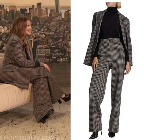 Drew Barrymore Show: November 2022 Drew Barrymore's Grey Houndstooth Blazer and Pant Suit Houndstooth Outfit, Drew Barrymore Show, Where To Buy Clothes, Houndstooth Blazer, Drew Barrymore, Pant Suit, Fashion Tv, Harem Pants, Fashion Looks