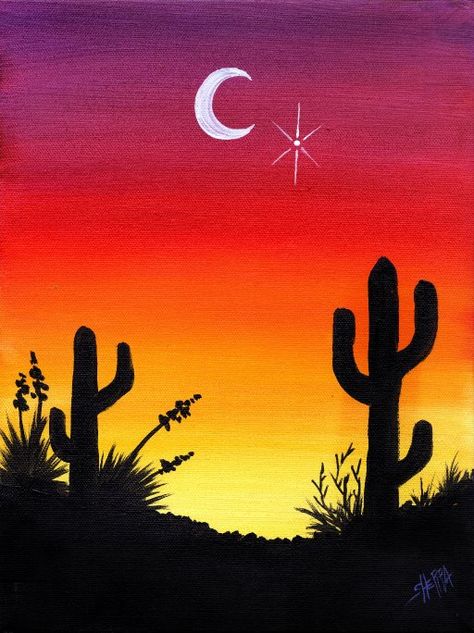 EASY Desert Sunset With Cactus Acrylic Painting Beginner Step By Step The Art Sherpa | The Art Sherpa Cactus Silhouette Painting, Sunset Cactus Painting Easy, Western Desert Painting, Dessert Sunset Painting, Beginner Sunset Acrylic Painting, Beginner Sunset Paintings, Cute Sunset Drawings, Cute Landscape Paintings Easy, Land Scape Paintings Easy