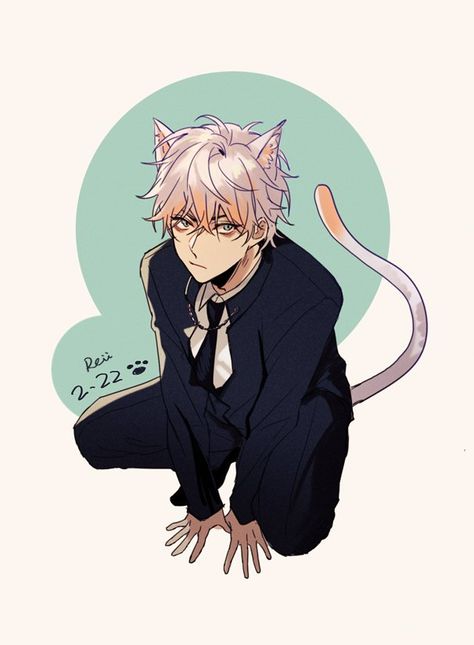 Mystic Messenger Unknown, Saeran Choi, Neko Boy, Mystic Messenger 707, Cat Boys, Boy Poses, Mystic Messenger, Boy Art, Cat Girl