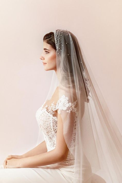 Veil With Crystals, Romantic Wedding Veil, Bride Hairstyles With Veil, Juliet Cap Veil, Soft Tulle Veil, Juliet Cap, Cap Veil, Jasmine Bridal, Veil Cathedral