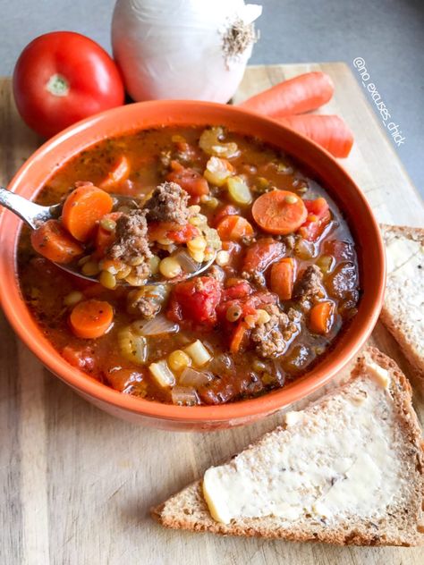 HAMBURGER LENTIL SOUP – No Excuses Nutrition Beef Lentil Soup, Hearty Hamburger Soup, Hamburger Soup Recipe, Potatoes And Vegetables, Soup With Ground Beef, Hamburger Soup, Extra Protein, Lentil Soup Recipes, Lentil Stew