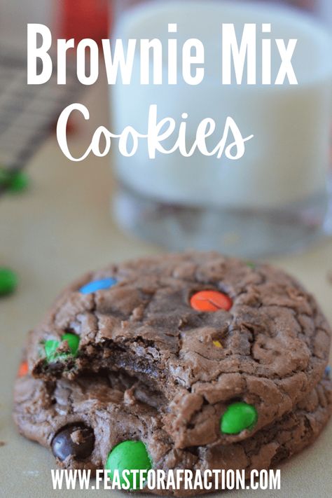 Prepare decadent chocolate cookies using a boxed brownie mix with this simple recipe. These Brownie Mix Cookies will keep everyone coming back for seconds! Chocolate M M Cookies, Ghirardelli Brownie Mix, Brownie Mix Cookies, Easy Brownie, Box Brownies, Dessert Bar Recipe, Bar Recipes, Dessert Bar, Cake Mix Recipes