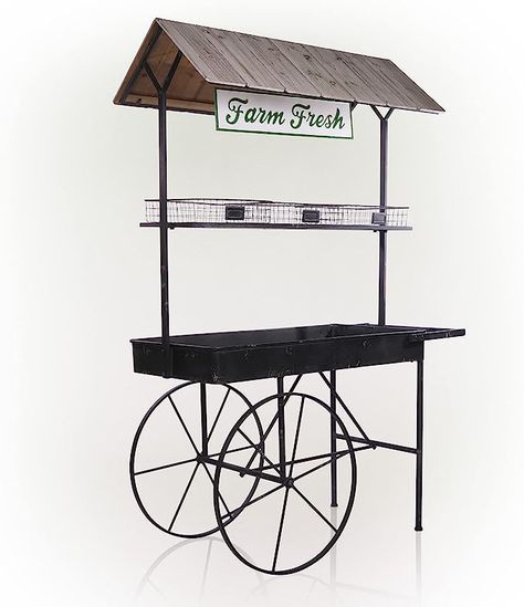 Amazon.com : Alpine Corporation Farm Fresh Indoor/Outdoor Metal and Wood Garden Cart, 51" L x 24" W x 75" H : Patio, Lawn & Garden Wood Cart, Metal Cart, Solar Garden Stakes, Fiber Optic Lighting, Garden Cart, Wood Garden, Jewelry Clothing, Farm Stand, Functional Decor