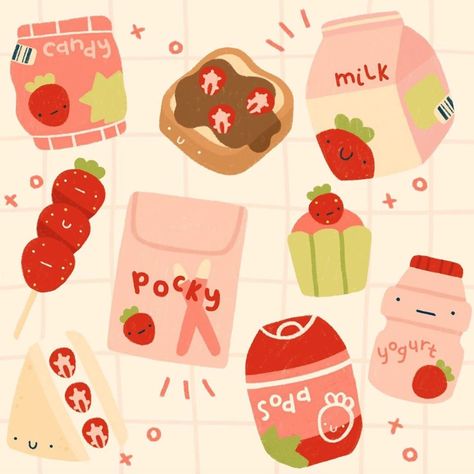 Paloma The Peach, Peach Things, Simple Sketching, Strawberry Snacks, Candy Drawing, Stickers Cool, 귀여운 음식 그림, Korean Stickers, Cute Food Drawings