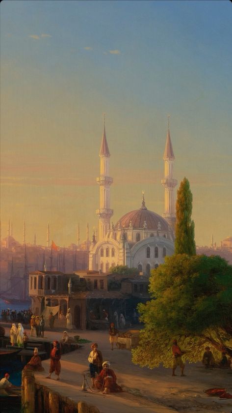 Ivan Aizavosky, Constantinople Aesthetic, Constantinople Byzantine, Mosque Painting, Empire Wallpaper, Ivan Aivazovsky, Egyptian Painting, Harbor City, Beautiful Art Paintings