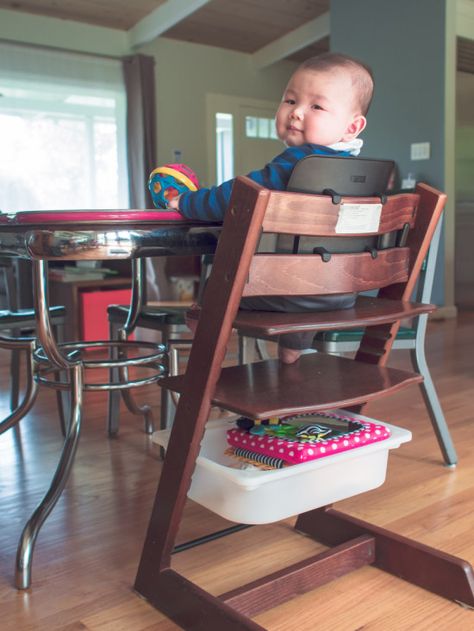 Stokke Tripp Trapp High Chair with TROFAST storage hack Perlengkapan Bayi Diy, Trofast Ikea, Ikea Baby, Cute Desk Chair, Hacks Ikea, Stokke Tripp Trapp, Baby Nurseries, Tripp Trapp, Ikea Chair