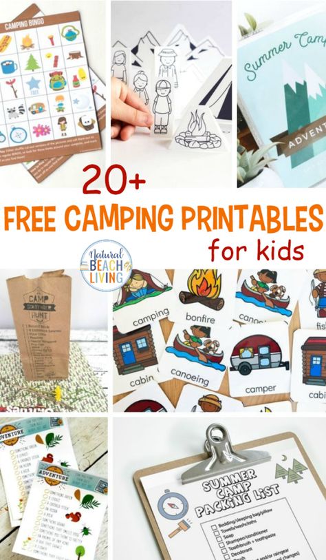 20+ Free Camping Printables for Kids - Natural Beach Living Preschool Camping, Camping Bingo, Camping Printables, Camping Preschool, Camping Activity, Camping Theme Preschool, Camping Crafts For Kids, Camping Classroom, Camping With Toddlers