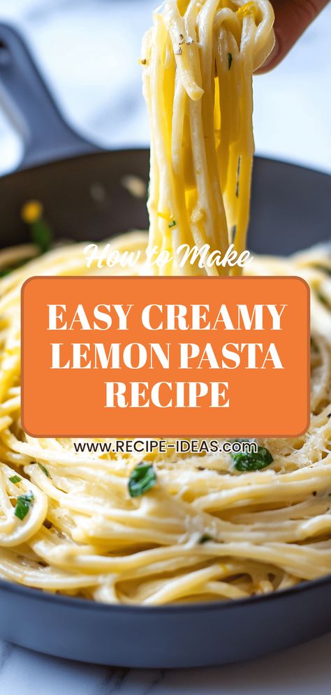 Delightful image of Easy Creamy Lemon Pasta, a light and refreshing dish showcasing lemon zest and perfectly cooked pasta. Perfect for quick meals. Pasta No Cream, Lemon Recipes Dinner, Lemon Pasta Recipe, Creamy Lemon Pasta, Lemon Pasta Recipes, Creamy Pasta Dishes, Basil Pasta, Lemon Pasta, Vegan Parmesan