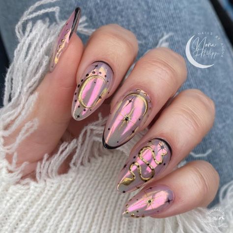 Chrome Celestial Nails, Celestial Nail Designs, Best Nail Trends, Celestial Nails, Nails Board, Celestial Witch, Crazy Nail Art, Confetti Nails, Witchy Nails