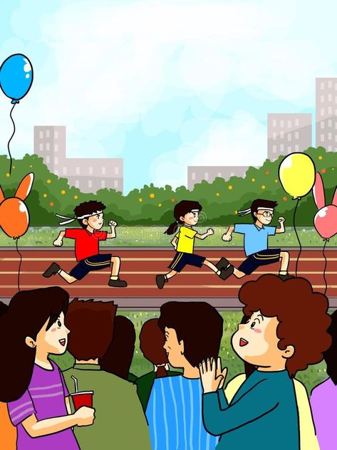 Family cheering at School sport day. Children running track and field for school , #Affiliate, #day, #Children, #running, #sport, #Family #ad Sports Day Drawing, Activities Illustration, Sports Day Poster, Basic Drawing For Kids, School Sports Day, Children Running, Sports Drawings, Sport Outfits Gym, School Cartoon