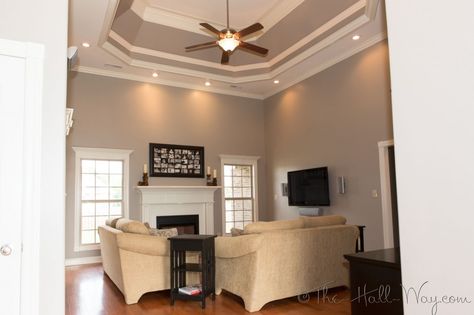 Interesting how gray can actually warm a space up  Behrs perfect taupe. *paint* Taupe Wall Color, Behr Perfect Taupe, Perfect Taupe Behr, Taupe Living Room, Taupe Paint Colors, Trendy Kitchen Colors, Interior Paint Colors Schemes, Taupe Paint, Taupe Walls