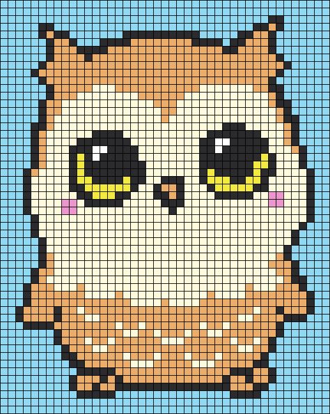 Owl Perler, Owl Cross Stitch, Easy Pixel Art, Owl Patterns, Owl Bird, Alpha Pattern, Cute Owl, Alpha Patterns, Friendship Bracelet Patterns