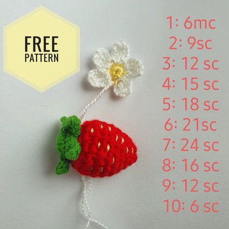 Crochet Strawberry Flower Keychain, Micro Crochet Strawberry, Crocheted Strawberry Pattern, Crochet Strawberry Keychain Pattern Free, Crochet Strawberry Keychain Pattern, Strawberry Crochet Keychain, Crochet Strawberry Pattern Free, Strawberry Crochet Pattern, Bunny Tutorial