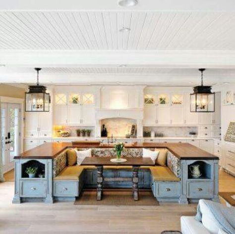 I love this, but you need a huge kitchen to fit that in and have plenty of walk room around it. Kitchen Ikea, Interior Design Per La Casa, Kitchen Island With Seating, Built In Seating, Island With Seating, Interior Design Magazine, Open Concept Kitchen, Design Magazine, Design Case