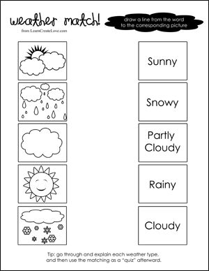 Weather Match Printable Teaching Weather, Seasons Worksheets, Weather Worksheets, Preschool Weather, Weather Words, Simple Present, 1st Grade Science, First Grade Science, First Grade Worksheets