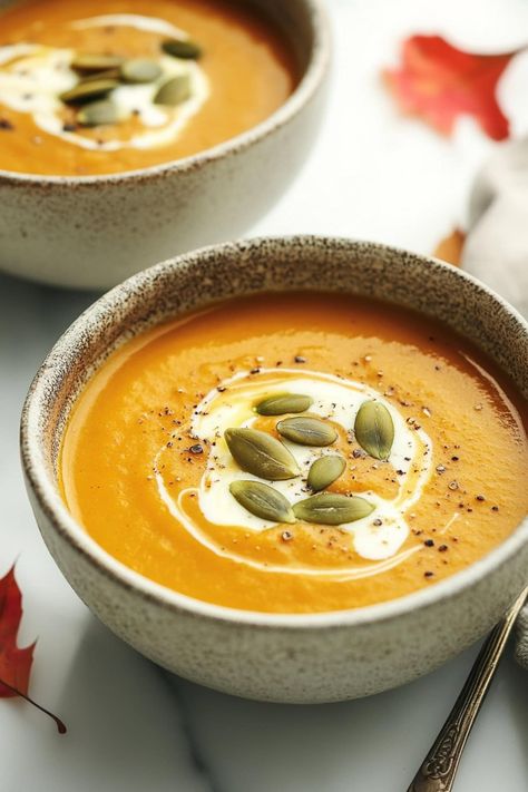 Copycat Panera Autumn Squash Soup - Insanely Good Panera Butternut Squash Soup, Panera Squash Soup, Autumn Squash Soup Recipe, Soup Squash, Pregnancy Freezer Meals, Ww 2024, Autumn Squash Soup, Panera Autumn Squash Soup, Squash Sauce