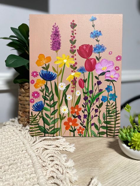 Hand painted with love Paint Night Flowers, Painted Simple Flowers, Paintings Flowers Acrylic, Easy Artwork Painting, Things To Paint Your Best Friend, Simple Paint Flowers, Dainty Flower Painting Easy, Flowers Simple Painting, Diy Wildflower Painting