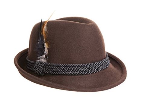 Alpine Holiday Oktoberfest Wool Bavarian Fedora Hat - Brown - Medium (7 to 7 1/8) *** Click on the image for additional details. Mens Fedora, Oktoberfest Outfit, Hat Fedora, Hat Base, Large Hats, Thick Wool, Halloween 2019, Dress Hats, Hats For Sale