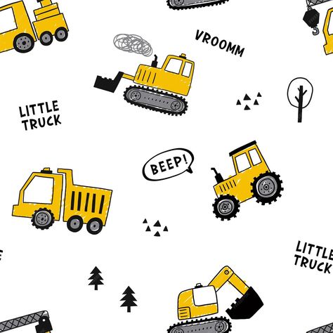 Premium Vector | Hand drawn little trucks seamless pattern vector print for kids wear Style For Children, Truck Theme, Prime Colors, Kids Fabric, Comfort And Joy, Seamless Pattern Vector, Vector Hand, Pattern Vector, Kids Wallpaper