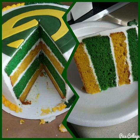 Green & Gold Packer Cake! Packer Cake, Green Bay Cake, Green And Gold Cake, Green Bay Packers Birthday, Green Bay Packers Cake, Green Bay Packers Party, Packers Cake, Packer Party, Packers Party