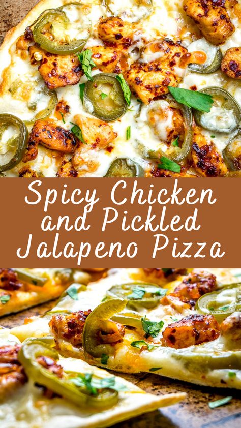 Spicy Chicken and Pickled Jalapeno Pizza Recipe | Cheff Recipes Jalapeno Pizza Recipes, Recipes With Pickled Jalapenos, Chicken And Jalapeno Recipes, Jalapeño Pizza, Jalapeno Pizza, Pickled Jalapeno Recipe, Jalapeno Recipe, Pita Wraps, Pickle Pizza