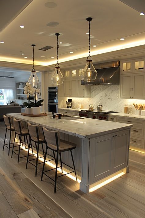 Lighting Layers, Modern Kitchen Open, Kitchen Lighting Ideas, Beautiful Kitchen Cabinets, Elegant Kitchen Design, Classy Kitchen, Fancy Kitchens, Dream Kitchens Design, Rustic Bathrooms