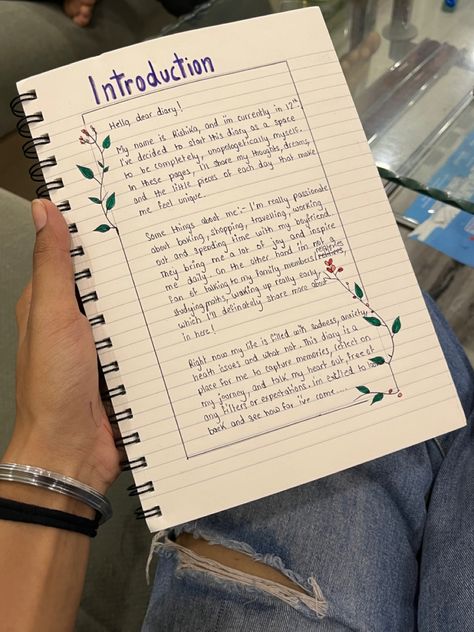 New Diary First Page Ideas, First Page Of Personal Diary, Diary Pages Aesthetic, Diary Introduction Page Ideas, Aesthetic Diary Pages, Diary First Page Ideas, Introduction Page Ideas, Diary First Page, First Page Of Diary Ideas