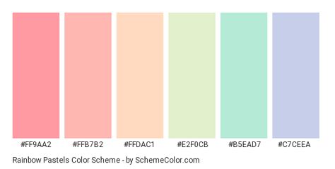 Download Rainbow Pastels color scheme consisting of #FF9AA2, #FFB7B2, #FFDAC1, #E2F0CB, #B5EAD7 and #C7CEEA. This 6 colors palette has been categorised in Orange, Pastel and Pink color categories. 6 Color Palette Colour Schemes, Colorful Pastel Color Palette, 6 Colors Palette, Color Palette 7 Colors, Color Palette 6 Colors, Google Color Palette, Rainbow Pastel Color Palette, Sherbert Color Palette, Pastel Color Codes