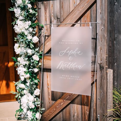 Cathy | The Wedding Paporium | Sharing this stunner of a frosted acrylic welcome sign today ✨ I love the way the crisp white calligraphy shines out against the frosted… | Instagram Acrylic Signs Wedding, Acrylic Wedding Welcome Sign, Acrylic Welcome Sign, Floral Styling, Frosted Acrylic, Wedding Welcome Sign, Lovely Couple, Wedding Welcome Signs, Acrylic Sign