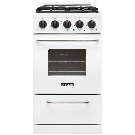 Unique Appliances Off-Grid 20-inch 2.4 cu. ft. Propane Range with Battery Ignition Sealed ... | The Home Depot Canada Gas Range White, Unique Appliances, Cast Iron Burner, Propane Stove, Iron Grate, Fondue Set, Radio Clock, Gas Range, Cooking Appliances