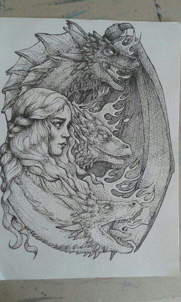 Daenerys Tattoo Ideas, Game Of Thrones Drawing Sketches, House Of The Dragon Drawing, Daenerys Drawing, House Of The Dragon Tattoo, Targaryen Drawing, Dragon Illustration Art, Got Drawing, Game Of Thrones Drawings