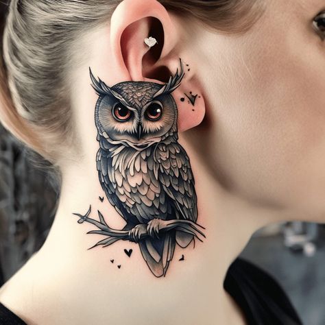 Night Owl Tattoo, Owl Tattoo Back, Owl Neck Tattoo, Owl Forearm Tattoo, Simple Owl Tattoo, Baby Owl Tattoos, Owl Tattoo Chest, Libra Sign Tattoos, Colorful Owl Tattoo