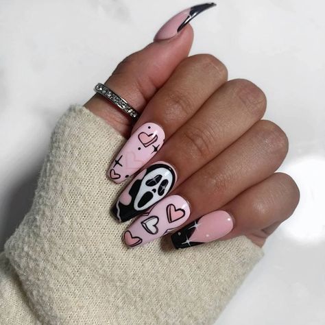 30 Cute and On-Trend Pink Nail Art Designs for 2022 - College Fashion Maybe Nail Designs, Nail Art Designs On Pink Nails, 2022 Halloween Nails, Cool Halloween Nail Designs, Almond Acrylic Nails Designs Spring, Nails Art Design Arts, Nail Designs For College, Ghostface Nails Pink, Cute Nail Designs For Acrylics