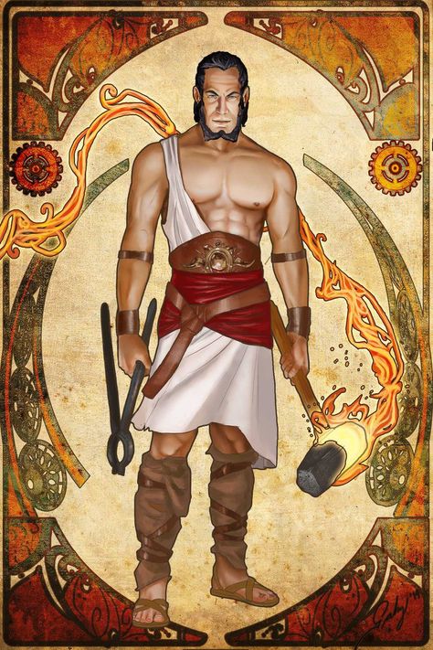 Hephaestus, Smithing god Nouveau by phoenixnightmare on DeviantArt Persephone Spring, The Gorgon's Head, Thor Comic Art, Greek Titans, Male Artworks, Zeus And Hera, Thor Comic, Son Of Zeus, Greek Mythology Gods