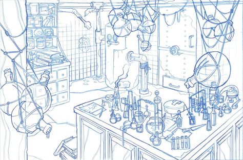 Mad Scientist Lab, Scientist Lab, Laboratory Design, Labs Art, Perspective Drawing Architecture, Bg Design, Background Drawing, 캐릭터 드로잉, Scene Design