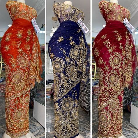 George fabrics, asoebi george on Instagram: "Burnt orange, navy blue or wine red? Choose ur spec😍😍 Quality💯✅ Celebrant worthy ✅ Bridal perfect ✅ Can be sewn into any style✅ Length: 5 yards wrapper Blouse length: 1.5 yd Price: 75,000 Send a dm to order or call/WhatsApp 08035310696, 08080877906 . . . . #georgefabric #georgefabricinportharcourt #phgeorgevendor #georgewrapper #bellanaijawedding #igbowedding #myweddingnigeria #igbobride #igbankwunigeria #edotraditionalwedding #edoweddin Navy Blue Traditional Wedding Attire, Wine And Orange Wedding, George Fabric Styles, India George Wrapper Styles, George Blouse And Wrapper Styles, George Wrapper And Blouse Styles, Igbo Dresses, Orange Nigerian Wedding Dress, Nigerian Traditional Marriage George Styles