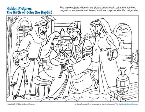 God knew that John the Baptist would be a special person with a special job even before he was born. This free, printable, hidden pictures activity will help children learn about the birth of John the Baptist and discover that John helped prepare the people of Israel for Jesus. John The Baptist Coloring Page, Birth Of John The Baptist, Childrens Bible Activities, Jesus In The Temple, Bible John, Jesus Coloring Pages, Sunday School Coloring Pages, Bible Printables, Bible Coloring Pages