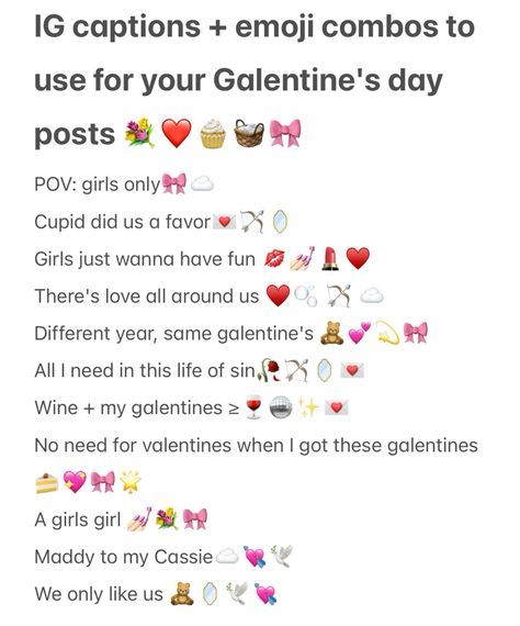 Galentines Party Insta Captions, Ig Captions Emoji, Girls Day Out Captions, Ig Bios, Girlfriend Captions, Caption Ig, Darling Quotes, Valentines Galentines, Emoji Combos