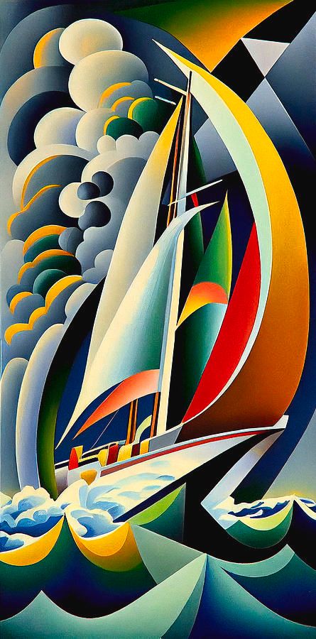 Sail Digital Art - Stormy Sailing by Sampad Art Sampad Art, Boat Painting Abstract, Art Deco Paintings, Sailing Art, Abstract Art Images, Sailboat Art, Sea Life Art, Chinese Art Painting, Boat Art