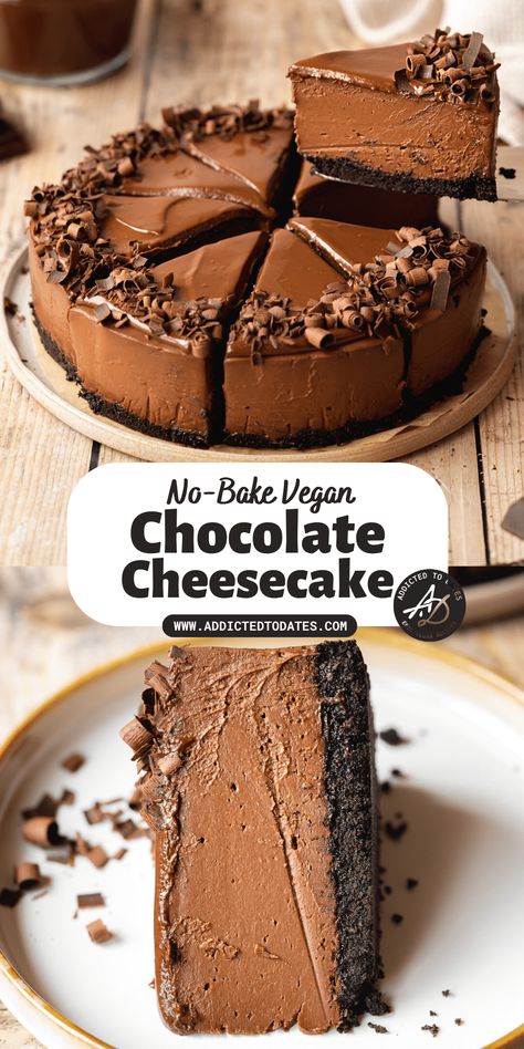 Dairy Free Chocolate Cheesecake Recipe, Vegan Chocolate Cheesecake Recipe, Date Cheesecake Recipe, Decadent Vegan Desserts, Chocolate Cheesecake No Bake, Vegan Chocolate Cheesecake, Cheesecake No Bake, No Bake Chocolate Cheesecake, Cheesecake Vegan