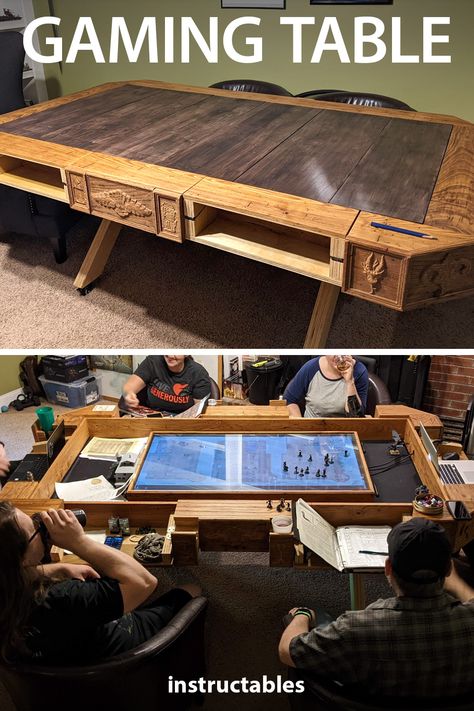 Tv Gaming Table, Tabletop Gaming Room, D&d Table Gaming Diy, Tabletop Game Room Ideas, Gamer Table Ideas, Tabletop Game Table, D&d Table Gaming, Diy Gaming Table Plans, Dnd Table With Tv