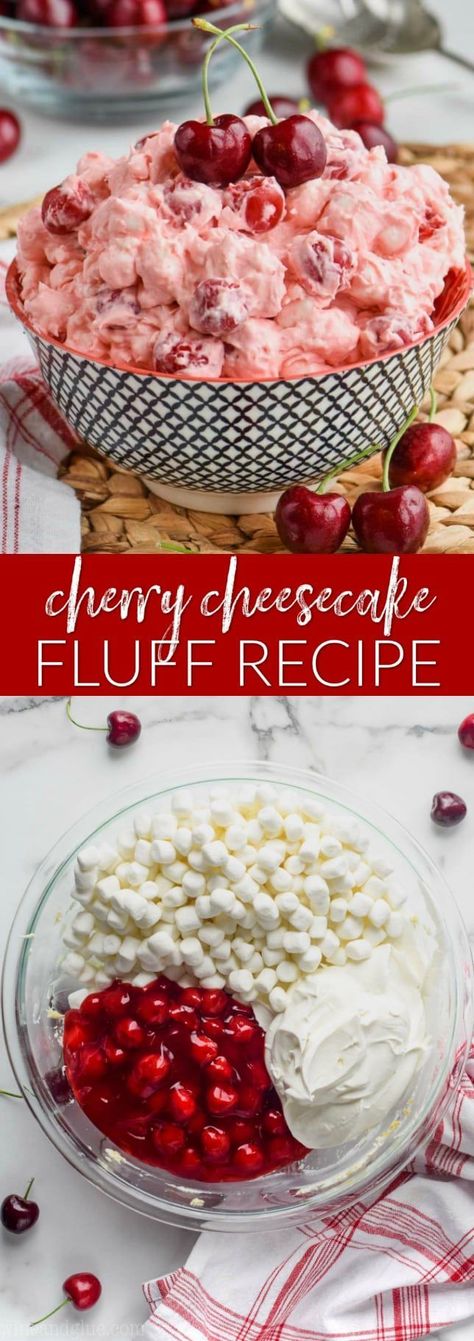 Cherry Fluff Salad, Cherry Cheesecake Fluff, Cherry Fluff, Cheesecake Fluff, Marshmallow Fluff Recipes, Fluff Salad Recipes, No Bake Summer Desserts, Fluff Salad, Potluck Side Dishes