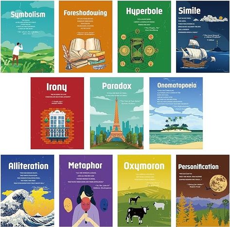 Amazon.com : Harloon 11 Pcs Element of English Language and Literature Posters English Teacher's Poster Educational Art Print Literary Terms Classroom Decor Language Educational Poster for Middle High School Decor : Office Products Classroom Posters High School, High School Decor, Classroom Vibes, English Classroom Posters, Punctuation Posters, Literature Posters, Literary Terms, English Posters, Teacher Posters