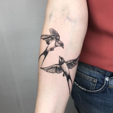 Two Swallows Tattoo, Swallows Tattoo, Swallow Tattoo Design, Swallow Bird Tattoos, Tattoos 2023, Cowgirl Tattoos, Tattoos Black Women, Small Forearm Tattoos, Swallow Tattoo