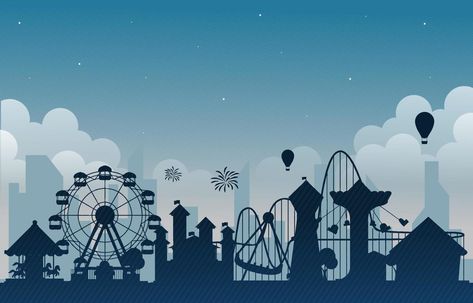 Amusement Park Silhouette, Amusement Park Graphic Design, Fun Park Aesthetic, Amusement Park Background, Night Amusement Park, Theme Park Illustration, Amusement Park Illustration, Amusement Park Art, Fair Illustration