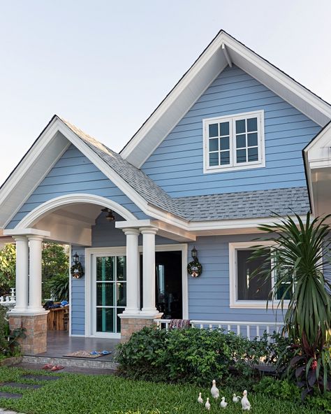 Light Blue Exterior House Colors, Blue Exterior House Colors, Light Blue Houses, Best Exterior House Paint, House Paint Color Combination, Exterior House Paint Color Combinations, House Exterior Colors Schemes, Exterior House Color, Home Decor Minimalist