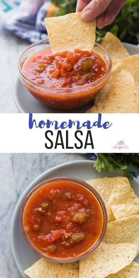 This easy homemade Salsa Recipe is made with loads of fresh tomatoes and peppers, and can be made as mild or as spicy as you like it! A few tricks make this recipe easier than the rest. #salsa #recipe #tomato #recipes #mexican | mexican food | easy salsa recipe | cooked salsa | tomato salsa | easy recipe Tostitos Salsa Recipe, Small Batch Salsa, Cooked Salsa, Homemade Salsa Recipes, Mild Salsa Recipe, Salsa With Canned Tomatoes, Best Homemade Salsa, Easy Homemade Salsa Recipe, Salsa Easy